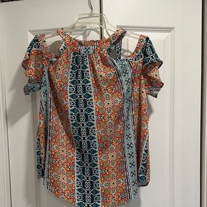 BCX Multicolor Cold Shoulder Blouse